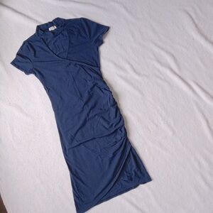 5 for $10 Heart & Hips Navy Faux Wrap Mock Neck Rouched Side Bodycon Dress small